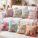 8 Pcs Checkerboard Reading Throw Pillow Cover Pastel Classroom Pillow Cover