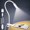 Glocusent Clip on Light: 10 Brightness Levels from 20 to 180LM LED Reading Light with Clamp and Flexible Gooseneck - Eye Caring Book Lights for Reading at Night, Clip on Desk Bed Headboard (White)
