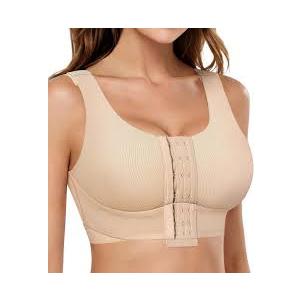 BRABIC Front Closure Bras for Women Compression Surgical Bra No Underwire Full Coverage Wireless Bralette, Beige, S