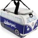 BRISA VW Collection - Volkswagen Insulated Cool-Warm Thermo Picnic Lunch Bag Box for Food in T1 Bus Design (25 Liters/6.6 Gallons) (One Size, White/Blue)