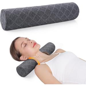 Cozyhealth Cervical Roll Pillow, Medium Soft Memory Foam Neck Round Pillow Cylinder Bolster Pillow for Sleeping, Round Neck Support for Bed, Legs, Back and Yoga (Grey, Medium - 3.9" H)