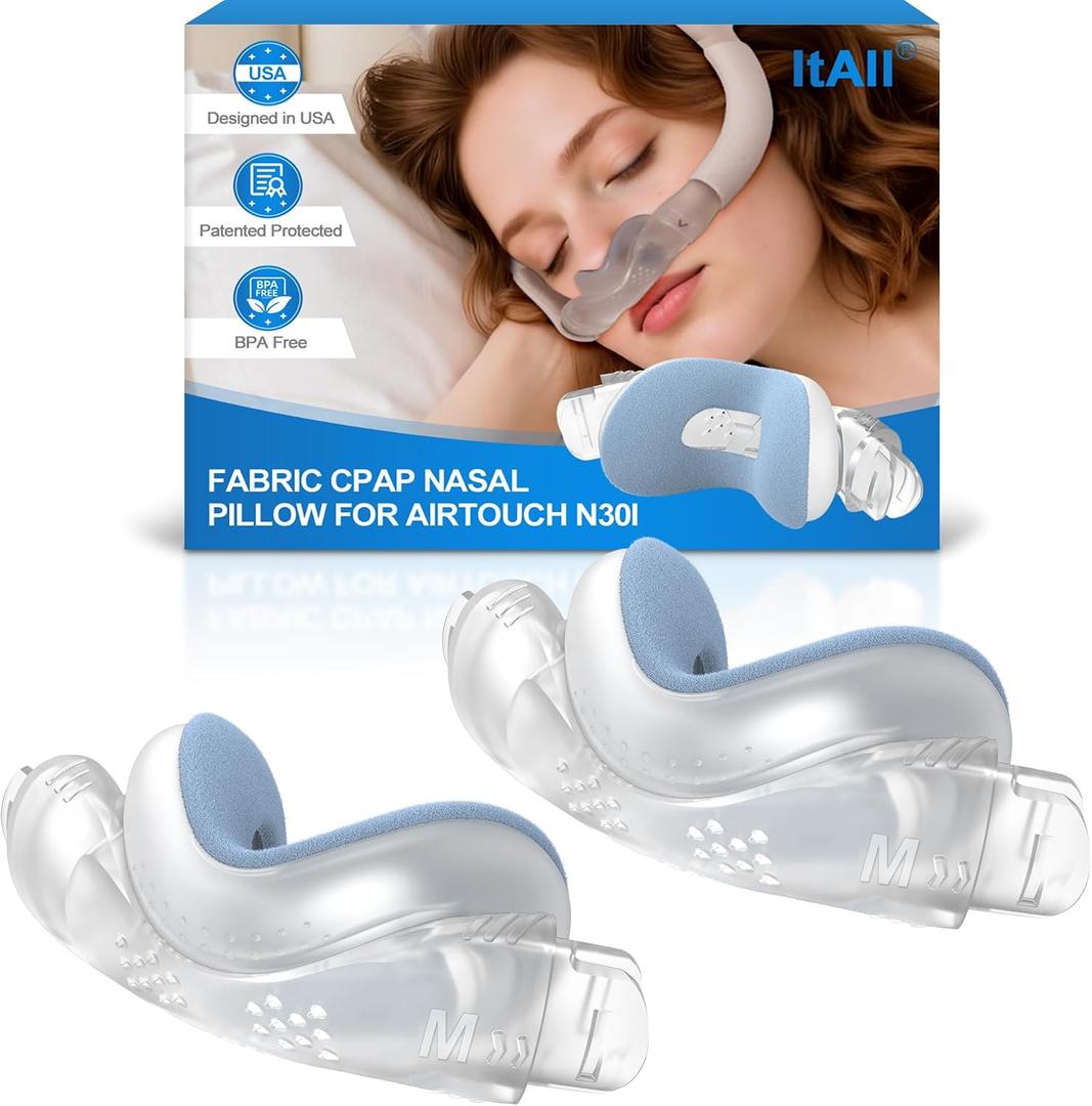 2PCs Replacement CPAP Fabric Nasal Pillow Mask Cushion (M) for Airfit N30I & Airtouch N30I, Improved QuietAir N30i - Effictive Moisture-Wicking & Redness-Reducing, ItAll Supplies Accessories - Warm