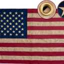 Vintage Embroidered American Flag 3x5 Ft for Outside Heavy Duty Tea Stained USA Flags with 2 Brass Grommets, Antiqued United State Flag Rustic Old Style for 4th of July 250th Anniversary