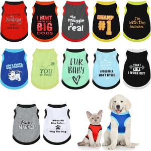 12 Pieces Dog Shirts Pet Printed Clothes with Funny Letters Summer Pet T Shirts Cool Puppy Vest Breathable Dog Outfit Soft Cat Sweatshirt for Chihuahuas Cats Accessories, 12 Styles, X-Small