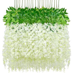 Waipfaru 12 Pack Wisteria Hanging Flowers, 3.6 Feet/Pcs White Wisteria Artificial Flowers, Fake Hanging Vines for Bedroom Wedding Home Party Wall Decoration
