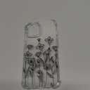 GVIEWIN for iPhone 13 Case Floral, with Screen Protector&Camera Lens Protector,[Non Yellowing] Soft Shockproof Clear Phone Protective Cover for Women, Flower Pattern Design 6.1"(Sketch/Black)