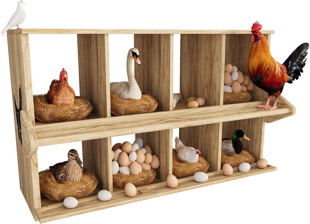 Chicken Nesting Box, 8 Compartment Wooden Nesting Boxes for Chickens with Perches, Floor/Stand/Wall Mount Large Chicken Nesting Boxes for Laying Eggs