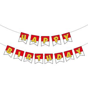 Cartoon Animation Birthday Banner, Cartoon Red and White Birthday Banner Creative Theme Party Hanging Bunting Decoration for Kids Adults Party Supplies Decor