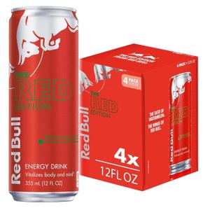 Red Bull Red Edition Energy Drink, Watermelon, with 114mg Caffeine plus Taurine & B Vitamins, 12 Fl Oz, Pack of 4 Cans