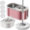 EasyWring Microfiber Spin Mop, 360 Spining Mop and Bucket Set for Cleaning with Extra Refills, Trueclean Mop Bucket System, Microfiber Floor Cleaner Adjustable Mop Handle (Pink)