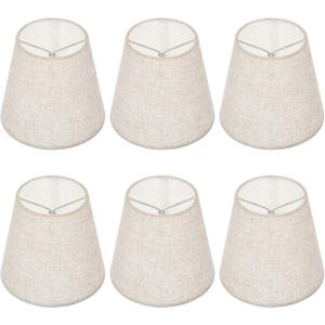 6 Pcs Chandelier Lamp Shades 5 Inch, Mini Chandelier Shades Clip On for Table Lamps Wall Lamp Replacement, Natural Linen Mini Lamps Shade, 3.5 x 5 x 5.5 in (Top Height Bottom)