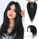 Flufymooz 100% Real Human Hair Toppers for Women, 10 Inch Clip in Human Hair Topper for Thinning Hair, 3603D Cover Clip in Bangs Natural Hairpiece With 4.5'' x 3'' Silk Base-Natural Black