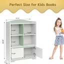 Kids Bookshelf and Toy Organizer, 2 Tier Kids Book Shelf for Kid Rooms with 2 Doors, 4 Cubes Storage Organizer,Wood Children Bookcase,Freestanding Toddler Book Display Shelf for Playroom, Medium