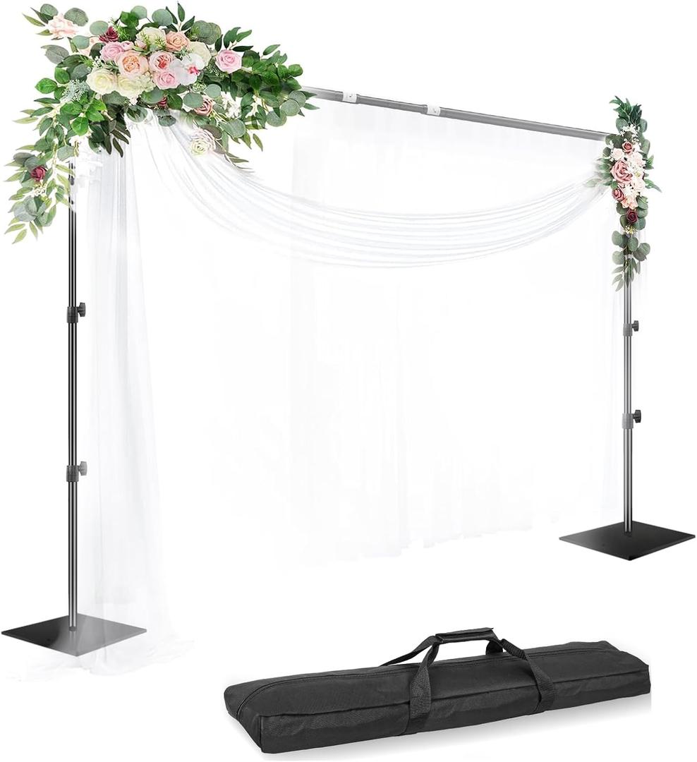 EMART Backdrop Stand, 8.5ft Height 10ft Width Adjustable Photography Background Support Poles with Heavy Duty Flat Base, Photo Metal Steel Pipe and Drape Frame Kit for Parties Birthday Wedding - Black