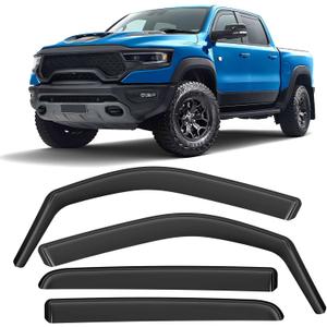 in-Channel Rain Guards Fit for RAM 1500 Crew Cab 2019 2020 2021 2022 2023 2024, Durable Side Sun Wind Window Deflectors, 2019-2024 Ram 1500 Windows Rain Guard Black 4pcs