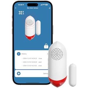 PILSAMAS Smart WiFi Freezer Refrigerator Door Alarm with APP Alerts, No Subscription Fee, 0-60s Delay, Scheduled Arm/Disarm, 0-120dB Adjustable Siren with Light for Fridge/Home/Commercial