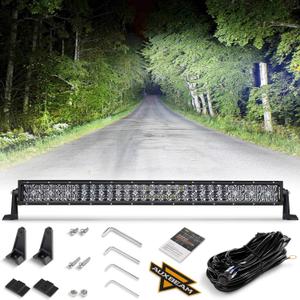 Auxbeam 32 Inch 180W LED Light Bar, 5D Lens Off Road Driving Lights, 18000 Lumens Double Row Spot Flood Combo Fog Work Light with Wiring Harness for SUV, ATV, UTV, Jeep, Truck, Pickup