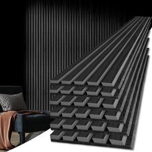 Art3d 6-Piece Wood Slat Acoustic Panels for Stylish Decor and Noise Reduction, 3D Textured Panel for Ceiling and Wall, Matte Black