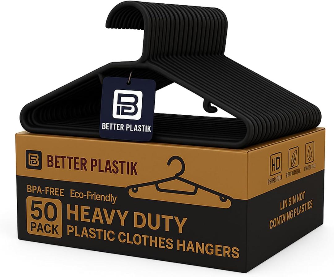 Heavy Duty Plastic Clothes Hangers  50 PCS | Space-Saving, Ideal for Daily Use Design for Shirts, Coats, Dresses, Pants, & Skirts | Durable & Lightweight
