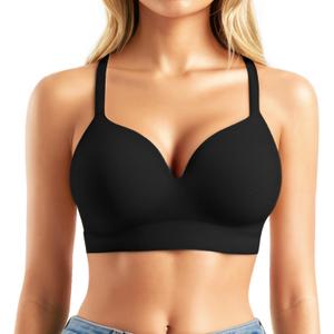 Popilush Bras for Women No Underwire Supportive Push Up Bralettes Wireless Full Coverage Plus Size T-Shirt Bra (Size X-Large, Black)