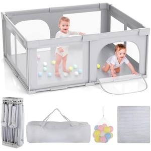 Joyibay Baby Playpen, 71x60 Foldable Playpen with Play Mat, Extra Large Baby Playard, Baby Activity Play Fence Kids Baby Play pen for Babies Toddlers 1-3 Indoor Outdoor