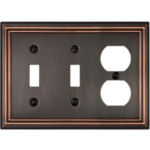 Combination Metal Wall Plate, 2 Toggel / 1 Duplex Switch Plates Outlet Covers, Decorative Aged Bronze, 3-Gang, 1 Pack