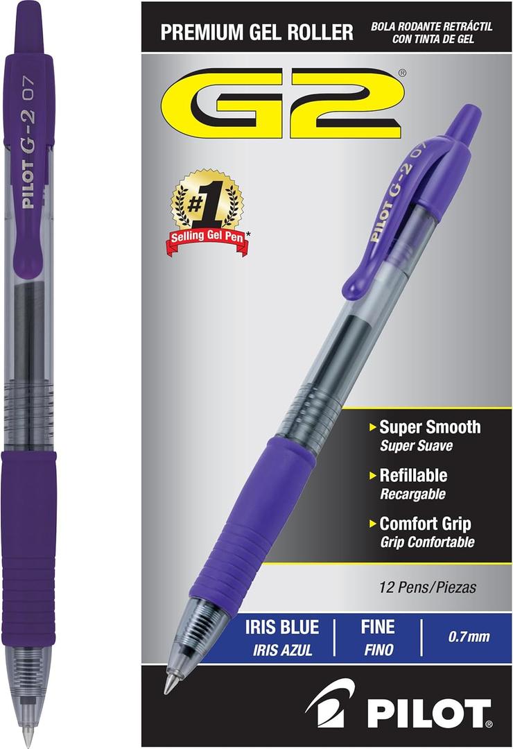PILOT G2 Premium Gel Ink Pens, Fine Point, Iris Blue Ink, 12-Pack (17137)