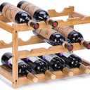 Wine Rack, Natural Bamboo Storage Rack Freestanding Countertop Stackable Display Shelf Wine Bottle Holder (3-Tiers 12-Bottles)