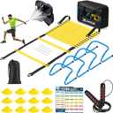 Agility Ladder Speed Training Equipment Set-20ft Agility Ladder,12 Soccer Cones,4 Hurdles, Jump Rope, Running Parachute| Basketball Football Soccer Training Equipment for Kids Youth Adults (Yellow Blue)