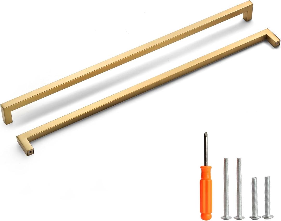 Redunest Cabinet Pulls Gold Cabinet Handles Square Drawer Pulls, 5 Pack 18 Inch Stainless Steel Kitchen Door Cupboard Cabinet Handles, Drawer Hardware Handles, 458mm Hole Centers