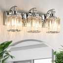 Chrome Bathroom Light Fixtures with K9 Crystal Lampshade Bathroom Lighting Over Mirror Vanity Lights for Living Room,Bedroom,Restroom,Hallway 3 Lights