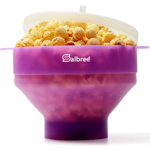 The Original Salbree Collapsible Silicone Microwave Popcorn Popper Maker Machine, Microwavable Bowl Holds 16 Cups, Uses Hot Air and Oil Always Optional - (Clear Purple)