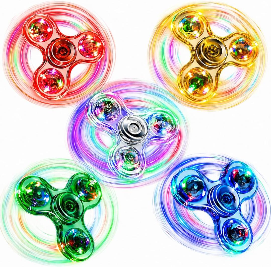 FIGROL 5 Pack Fidget Spinner, Light Up Fidget Spinners for Kids-Glow in The Dark Fidget Toy Party Favors Goodie Bag Stuffers Classroom Prizes (Blue&white&green&yellow&red)