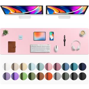 Aothia Faux Leather Desk Mat - Large Mouse Pad, Non-Slip PU Leather Blotter, Waterproof Writing Surface for Office and Home (Fairy Pink, 63" x 17")