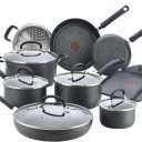T-fal Ultimate Hard Anodized Nonstick Cookware Set 14 Piece, Oven Broiler Safe 400F, Lid Safe 350F, Kitchen Cooking Set w/Fry Pans, Saucepans, Griddle, Dutch Oven, Pots & Pans, Dishwasher Safe, Black