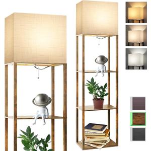 RUNTOP Plus Floor Lamp with Shelves, Modern Shelf Floor Lamp with 15W 3CCT LED Bulb and Memory Function, Wide Shelf Lamp for Display Storage, Standing Lamps for Living Room, Bedroom, Office, Corner