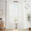 Nanspring Extra Long Linen Curtains 102 Inches for Living Room Back Tab Semi Sheer Floor to Ceiling Light Filtering Curtain Boho Farmhouse Decor Window Drapes for Bedroom 2 Panels Ivory