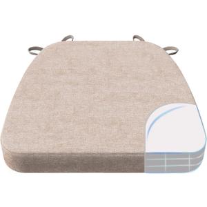 AAAAAcessories D-Shaped Chair Cushions, 2" Thick Dining Chair Pads with Ties and Removable, Machine-Washable Cover, 17" x 16", Set of 3, Beige (3 Count)