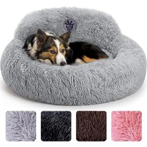 PetJett Calming Dog Bed Medium Size Dog - 30'' Donut Bed, Washable Dog Bed - Anti-Slip Super Soft Fluffy Plush Round Bed, Anti-Anxiety Premium Comfort Pet Bed, Fits Dogs up to 45 lbs - Bright Grey