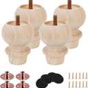 3 Inch Wooden Unfinished Bun Feet for Dresser Legs Couch Sofa Cabinet Ottoman DIY Replacement Wood Furniture Legs Set of 4