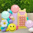 4PCS Pink Smile Face Balloons 23 Inch/Pink Preppy Themed Party Decor/Preppy Y2k Hot Pink Party Balloons Smile Face Lightning Supplies for Teen Hippie Girls Bachelorette Early 2000s Theme