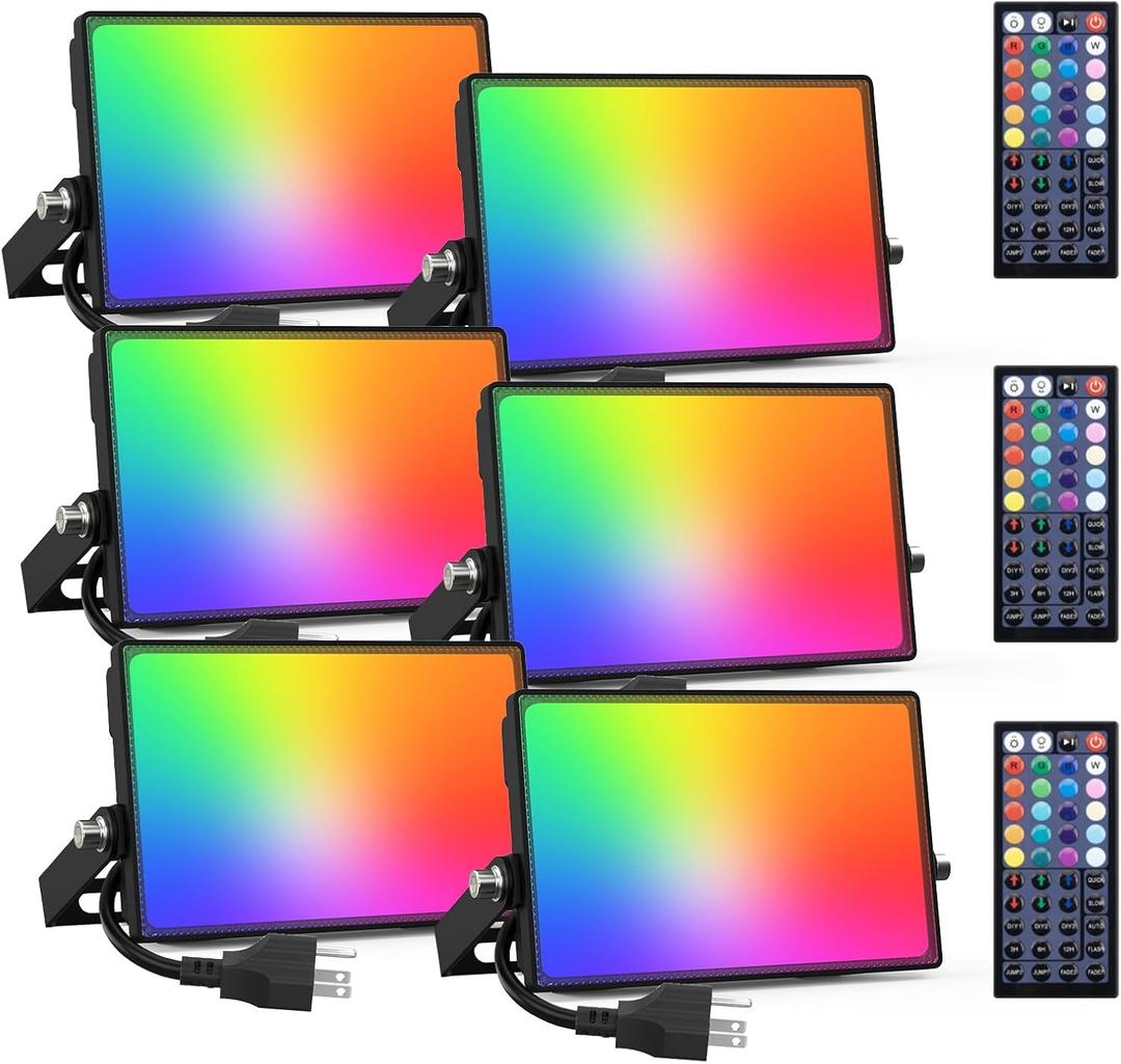 Onforu 6 Pack RGB LED Flood Light Outdoor, 70W Color Changing Uplights with Remote, 2700K Warm White IP66 Stage Lighting, Landscape Floor Spotlights Indoor, Uplighting Indoor Floor Light for Christmas