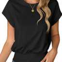 Remidoo Women's Banded Bottom Tops Short Sleeve Cropped T Shirt (Black, XXL)