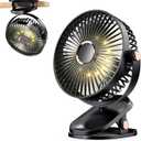 iNeibo 4000mAh Portable Clip on Fan with LED Lights, Battery Operated USB Desk Fan,4 Speed Quiet Rechargeable Mini Table Fan, 360 Rotate Personal Cooling Fan for Home Office Stroller Camping (Black)