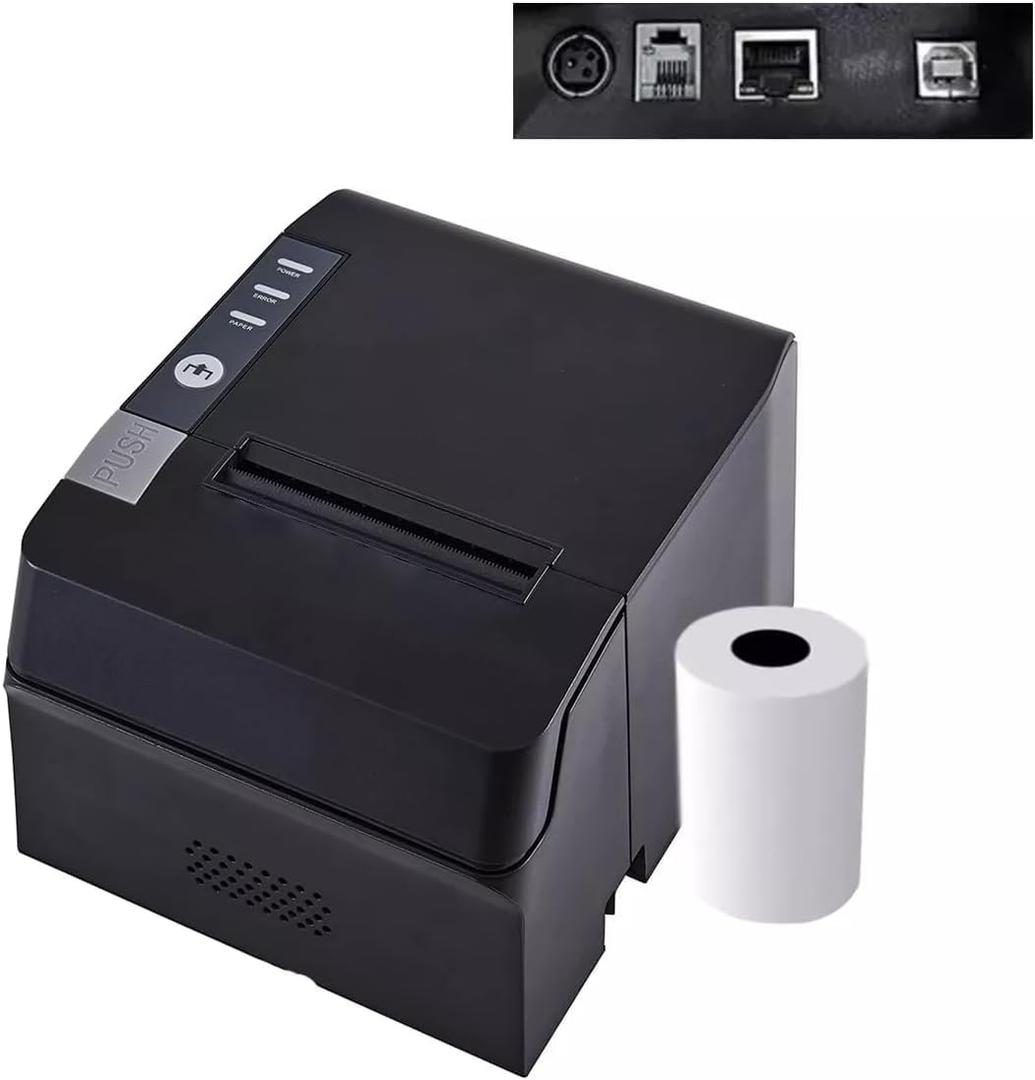 Thermal Receipt Printer, 80mm POS Printer, Restaurant Kitchen Printer with Auto Cutter, USB/Ethernet Interface for Windows/Mac/Linux, Support Cash Drawer, Not Compatible with Square