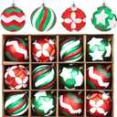 4 Inch Red and Green Christmas Ornaments for Tree, 12Pcs Large Christmas Ball Ornaments, Shatterproof Big Indoor & Outdoor Xmas Tree Decorations for Holiday Malls (Red & Green)
