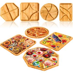 Charcuterie Board Platters 4 Pcs Baby Shower Food Trays Wooden Large Serving Tray Fillable Boxes for Food Snack Fruit Platters Wood Charcuterie Trays Birthday Serving Boards (Geometry)