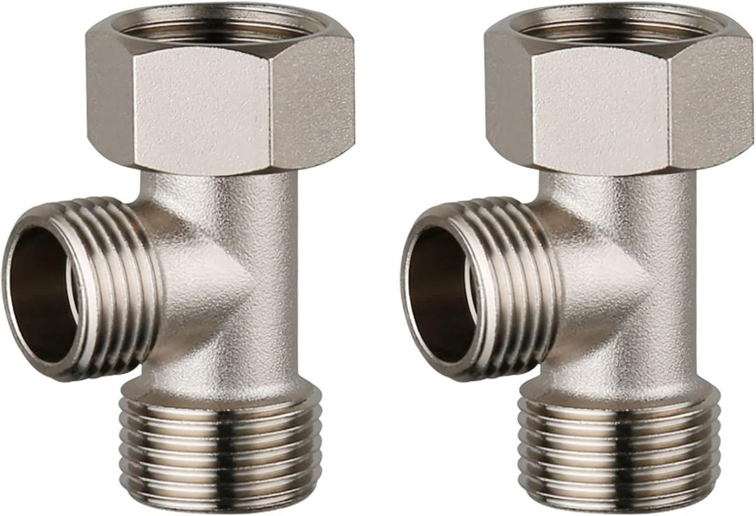 2PACK Bidet T-Adapter, 7/8" (15/16") and G1/2 Solid Brass 3-Way Tee Connector, Polished T Valve Toilet Tank Adapter for Handheld Bidet, Shower Head, and Sprayer Hose