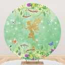 Renaiss 7x7ft Enchanted Fairy Round Backdrop Cover Wildflower Butterfly Princess Gold Glittering Faerie Green Circle Photography Background Baby Shower Birthday Girl Party Decor Photo Booth Props