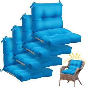 Geetery Outdoor Chair Cushions Set of 4 High Back Patio Furniture Replacement Seat Pads with Ties 42x21x4 for Lawn Porch Wicker Rocking Dining Chairs Weather Resistant Fade Resistant(Ocean Blue), 20.87 x 41.73 x 3.94 inches